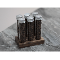Bean Cellar with Walnut hand made stand and genuine glass storage tubes