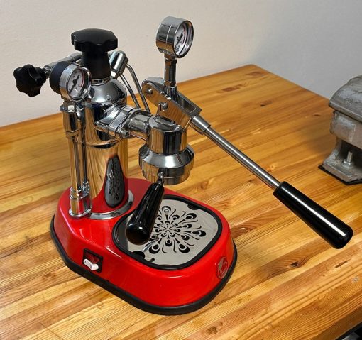 Restored and refurbished and fully upgraded Pre Mill La Pavoni Lever Europiccola Red base